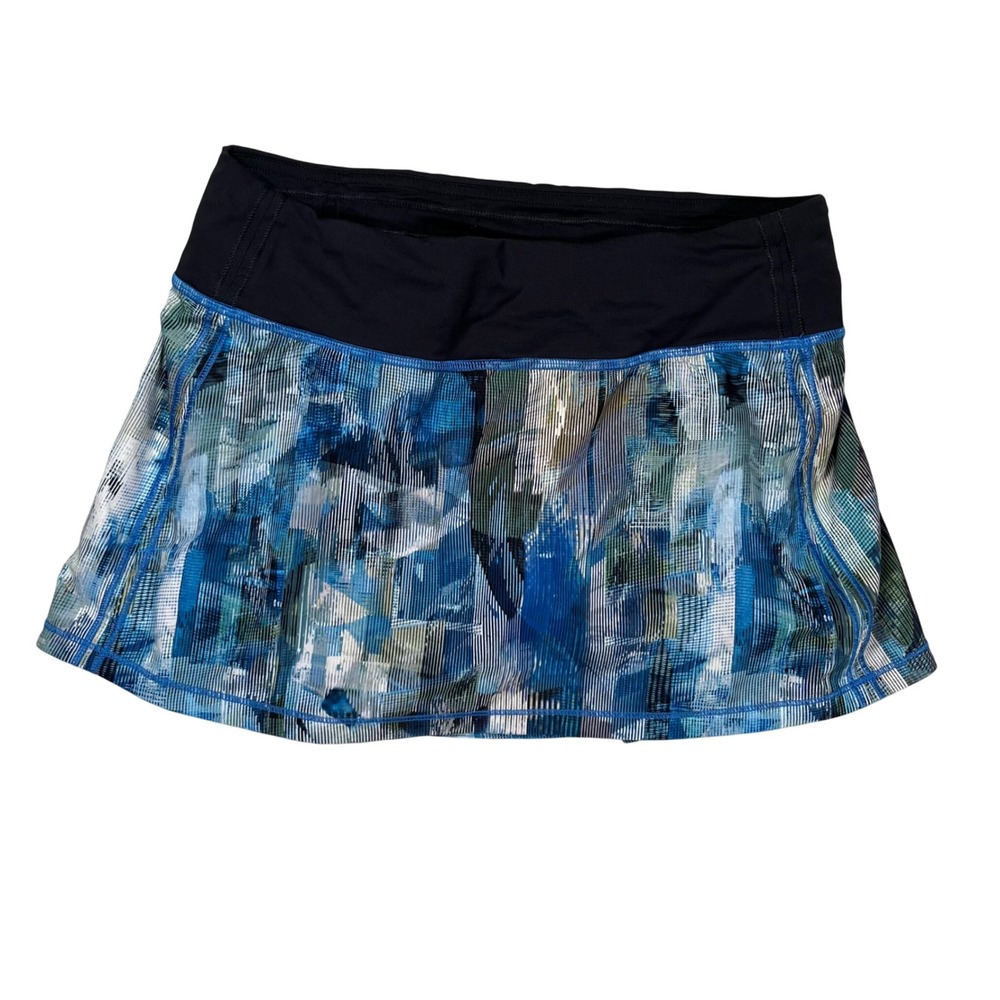 Lululemon Pace Rival Skirt Women 4 Blue Multi Abstract Tennis Running Skort